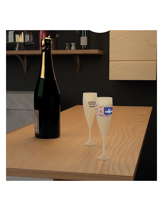 Flûte à champagne réutilisable en biocomposite 14 cl personnalisée Ras Bord marquage laser ultra précis