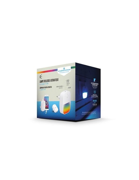 Lampe veilleuse automatique  avec chargeur 2 USB - LAMPE impression haute définition