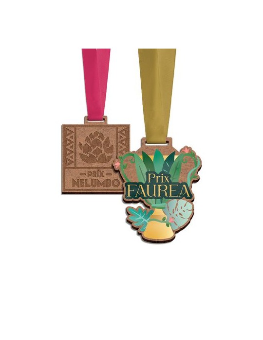Médaille MDF personnalisée épaisseur 3 mm, dimensions entre 30 et maxi 80 cm² avec cordon satin - objet publicitaire goodies pub