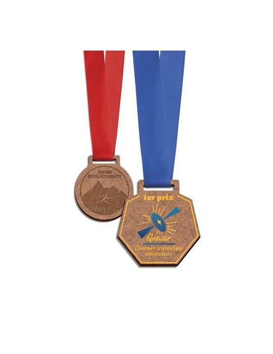 Médaille MDF ép 3 mm maxi 30 cm² avec cordon satin - objet publicitaire