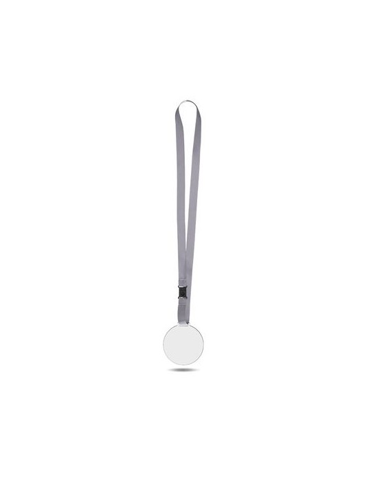 Médaille publicitaire en PMMA épaisseur 3 mm, dimensions entre 30 et 80 cm², avec cordon satin impression logo haute qualité
