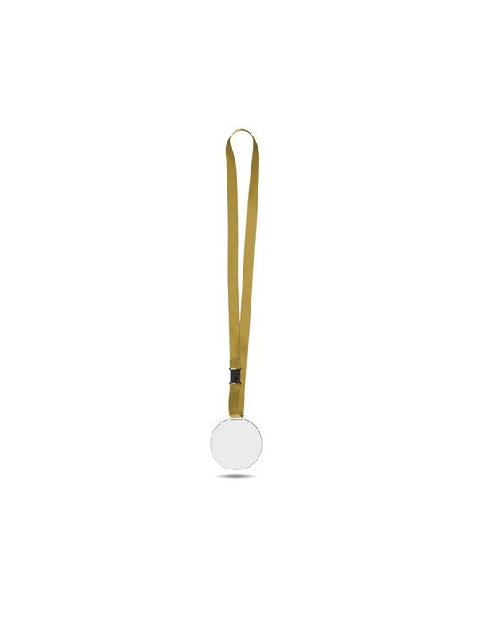 Médaille publicitaire en PMMA épaisseur 3 mm, dimensions entre 30 et 80 cm², avec cordon satin objet publicitaire robuste