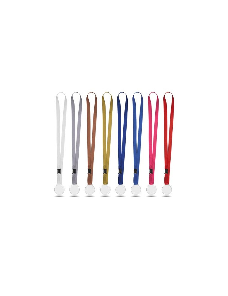 Médailles publicitaires en plastique (PMMA) épaisseur 3 mm et surface maximale 30 cm² avec cordon satin - Médaille marquage coul