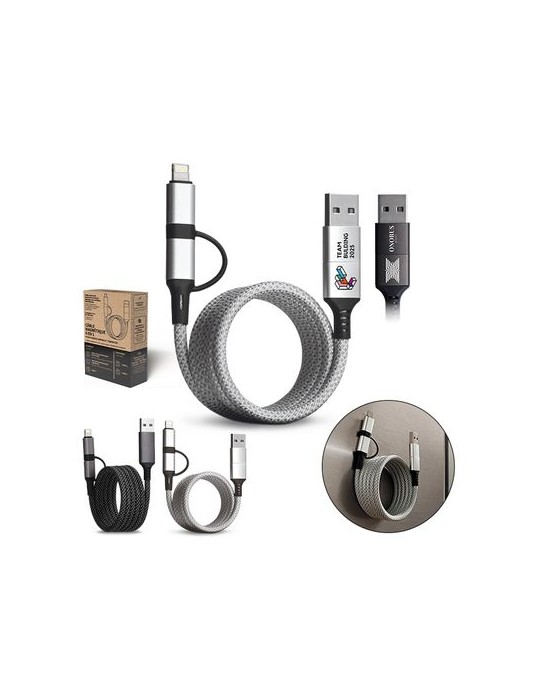 Câble de charge 6 en 1 à enroulement magnétique - objet publicitaire