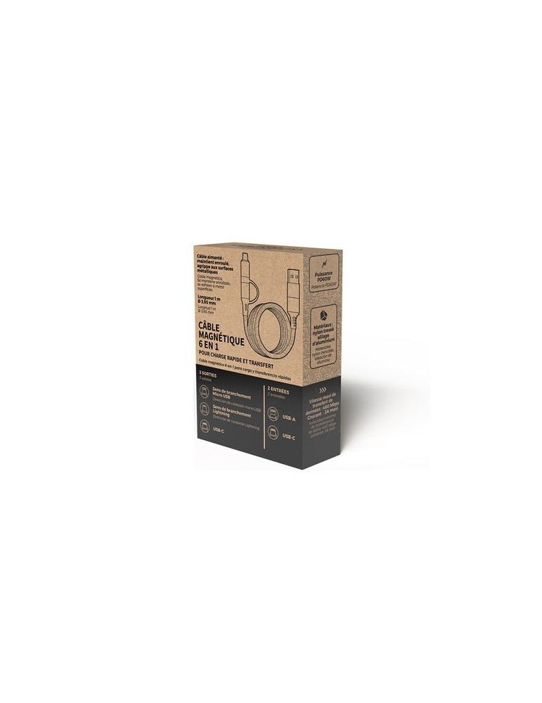 Câble de charge magnétique enroulement 6 en 1 - objet publicitaire cadeau collaborateur premium