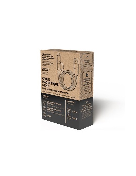 Câble de charge magnétique enroulement 6 en 1 - objet publicitaire cadeau collaborateur premium