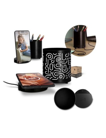 Chargeur par induction 10W avec fonction hub et pot à crayons en rAlu - objet publicitaire