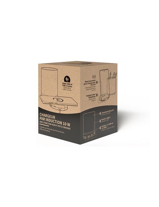 Chargeur par induction 10W avec fonction hub et pot à crayons en rAlu - objet publicitaire