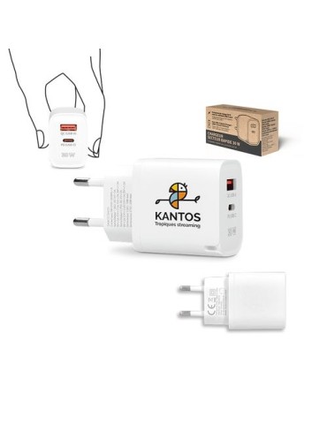 Chargeur rapide secteur 30 W avec sorties USB QC et Type-C PD
