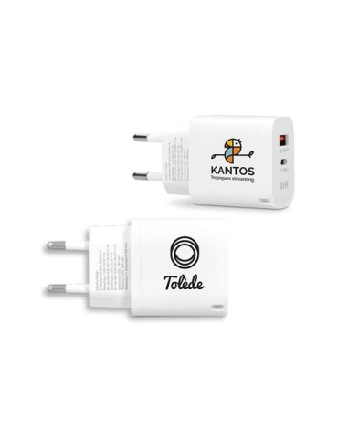 Chargeur rapide secteur 30 W avec sorties USB QC et Type-C PD cadeau entreprise pas cher
