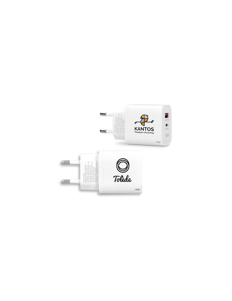 Chargeur rapide secteur 30 W avec sorties USB QC et Type-C PD cadeau entreprise pas cher