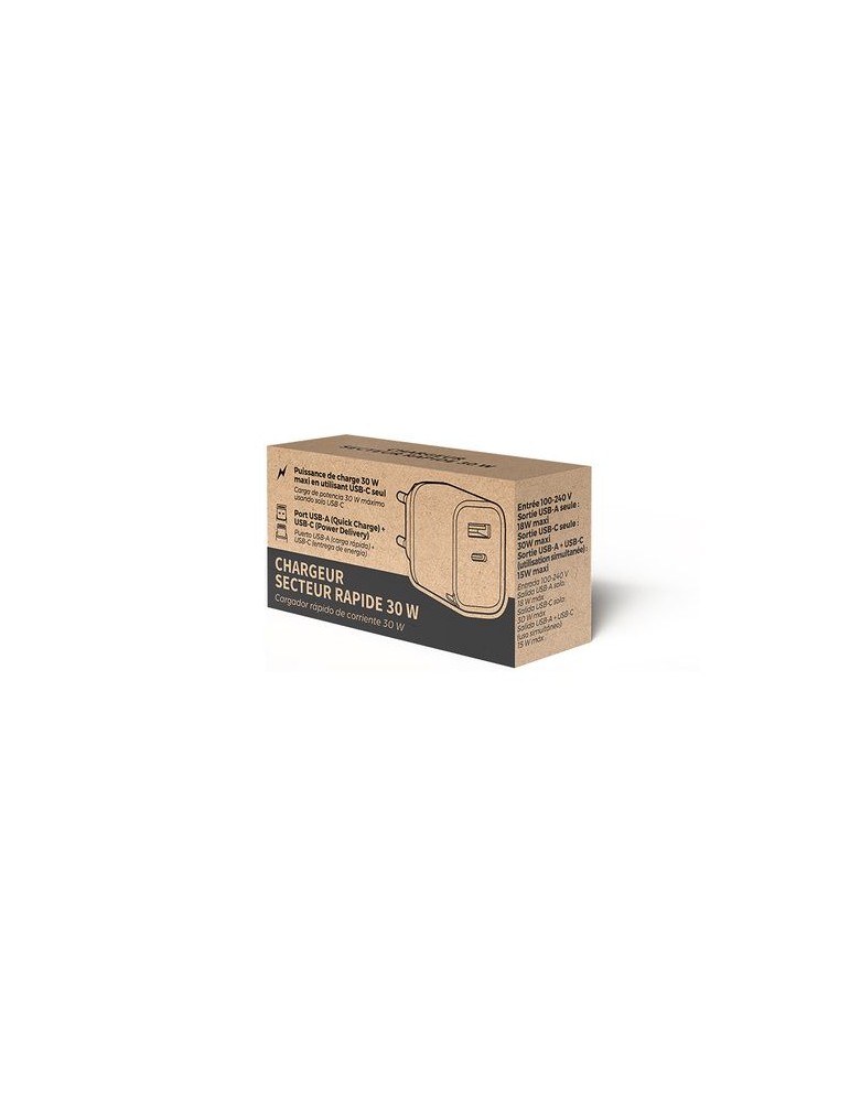Chargeur rapide secteur 30 W avec sorties USB QC et Type-C PD impression haute définition