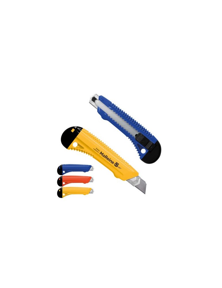 Cutter professionnel en plastique avec guide en métal et blocage de lame personnalisable avec votre logo