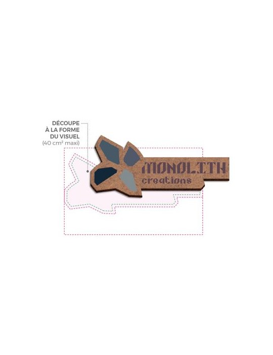Badge  personnalisé MDF épaisseur 3 mm avec aimant, dimensions entre 20 cm² et 40 cm² - BADGE goodies publicitaire événementiel