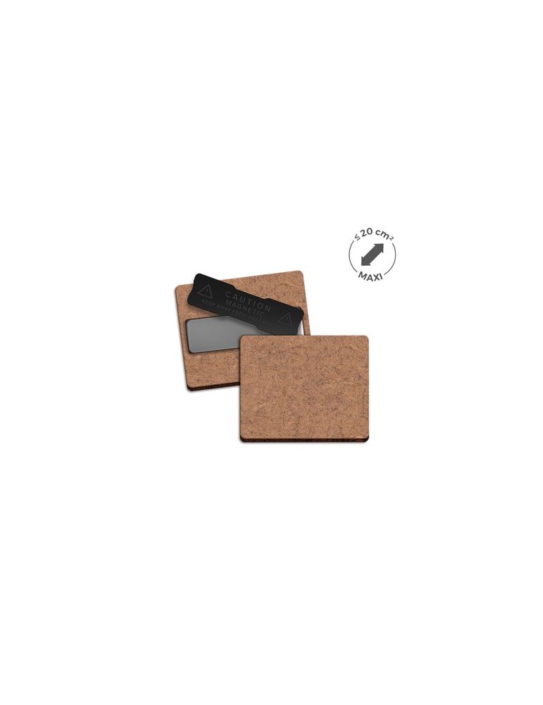Badge publicitaire MDF 3 mm avec aimant, taille maxi 20 cm² personnalisable avec votre logo