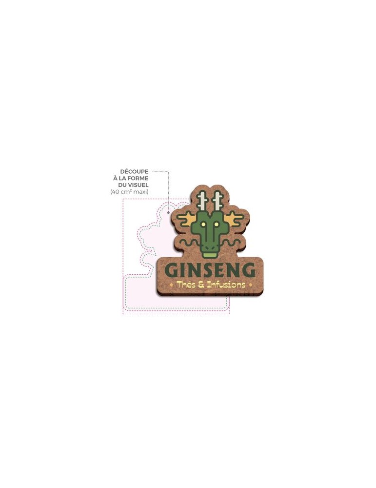 Badge publicitaire en MDF 3mm avec pince-épingle, dimensions entre 20 cm² et 40 cm², modèle BADGE. goodies publicitaire événemen