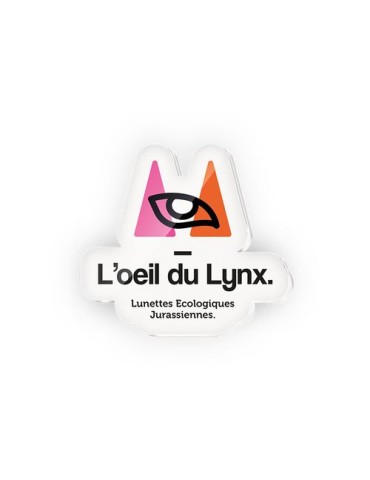 Badge publicitaire en plastique  (PMMA) ép. 2 mm avec pince-épingle - maxi 20 cm²
