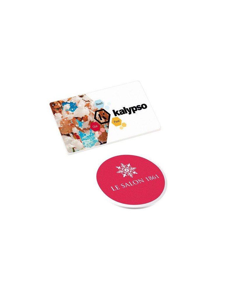 Badge plastique personnalisable ép. 2 mm avec pince-épingle et aimant - Publicitaire personnalisable avec votre logo