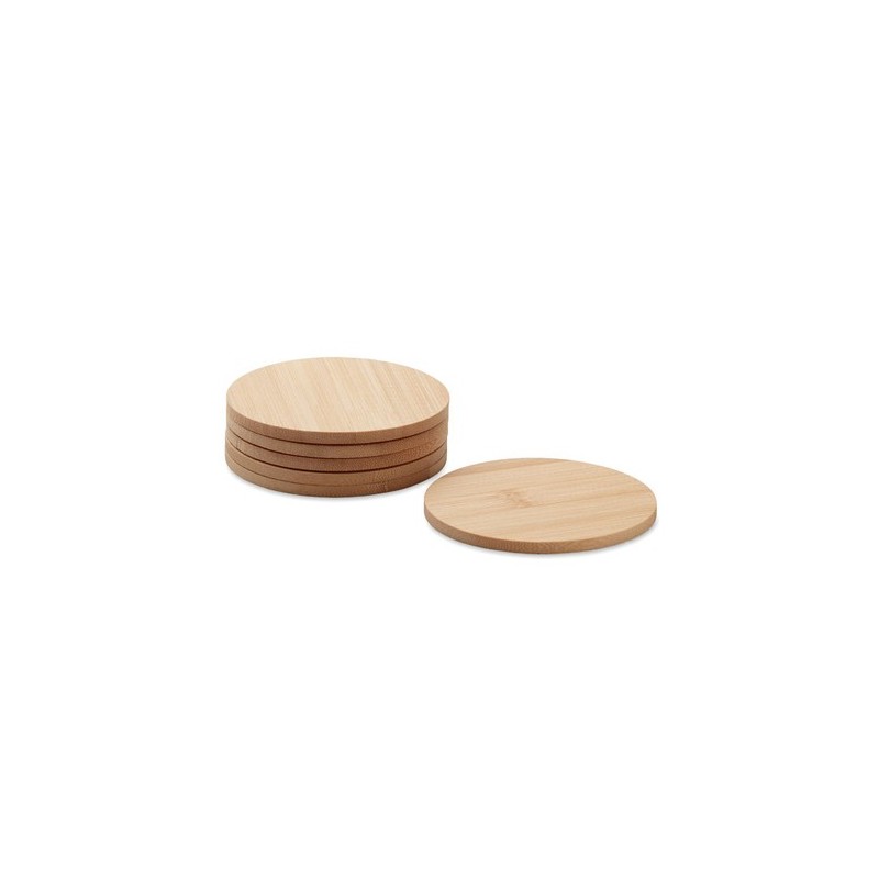 Set de 6 sous-verres personnalisés en bambou - BAYIN Matières : bambou Couleurs : bois cadeau entreprise pas cher