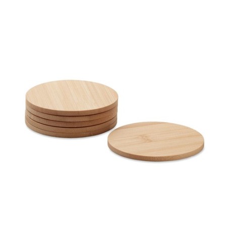 Set de 6 sous-verres personnalisés en bambou - BAYIN Matières : bambou Couleurs : bois cadeau entreprise pas cher