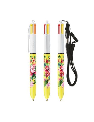 BIC® 4 Couleurs Sun ballpen + Lanyard Matières : plastique Couleurs : blanc