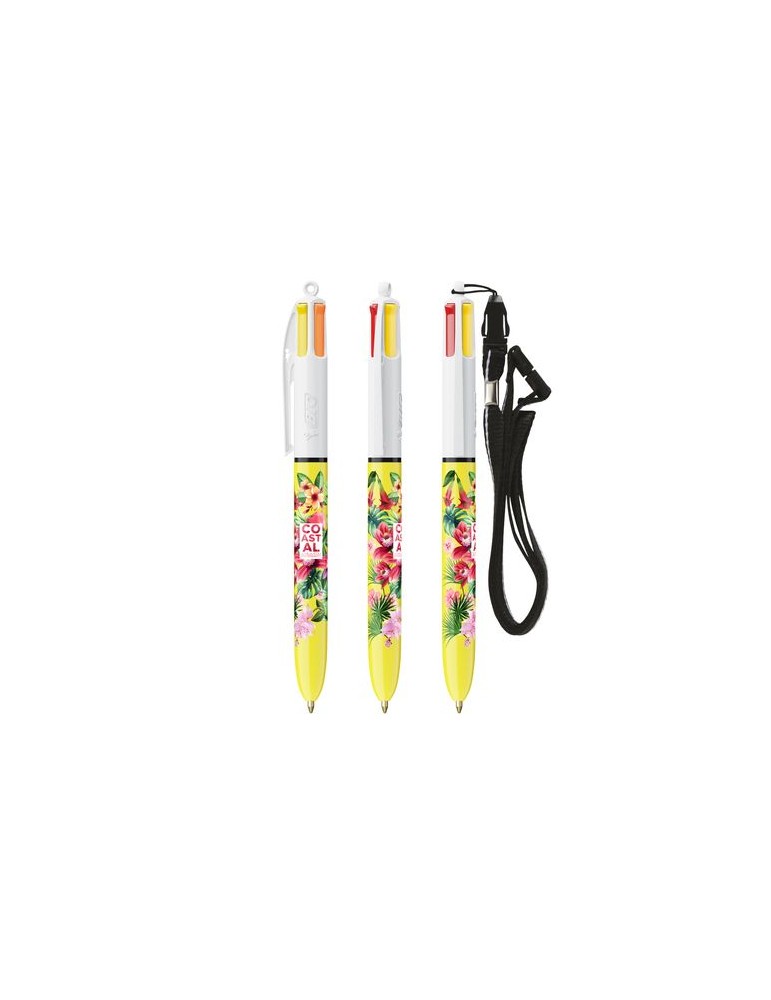 BIC® 4 Couleurs Sun ballpen + Lanyard Matières : plastique Couleurs : blanc