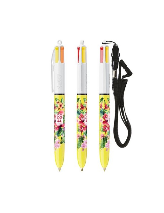 BIC® 4 Couleurs Sun ballpen + Lanyard Matières : plastique Couleurs : blanc