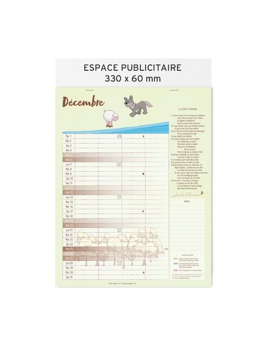 Calendrier feuillets 2026| Jean de la Fontaine
