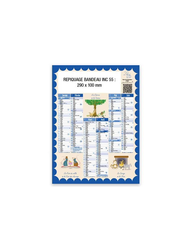 Calendrier bancaire vertical 2026 | Jean de la Fontaine