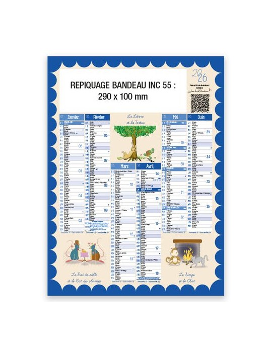 Calendrier bancaire vertical 2026 | Jean de la Fontaine