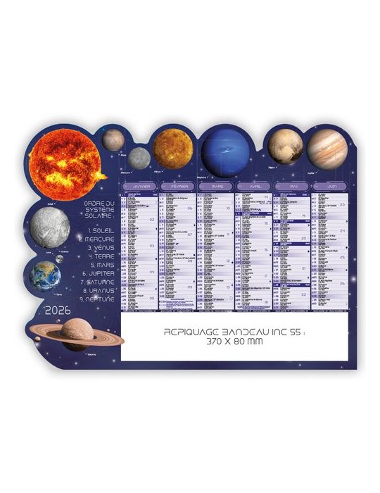 SYSTÈME SOLAIRE | Calendrier bancaire découpé 2025