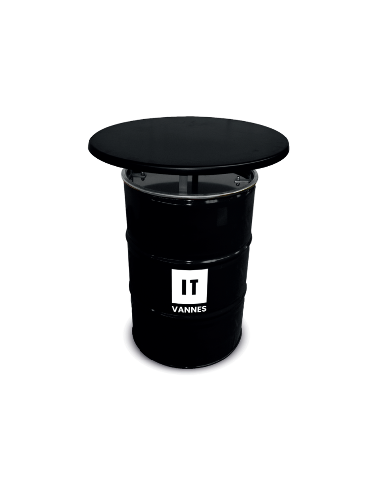 Baril noir avec un couvercle noir en bois