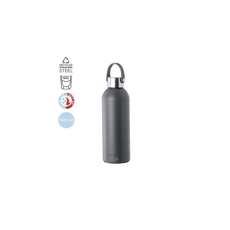 Bidon Éco-responsable Isotherme Thermique Breidy Couleurs : noir Matières : acier inoxydable recyclé objet promotionnel éco-resp