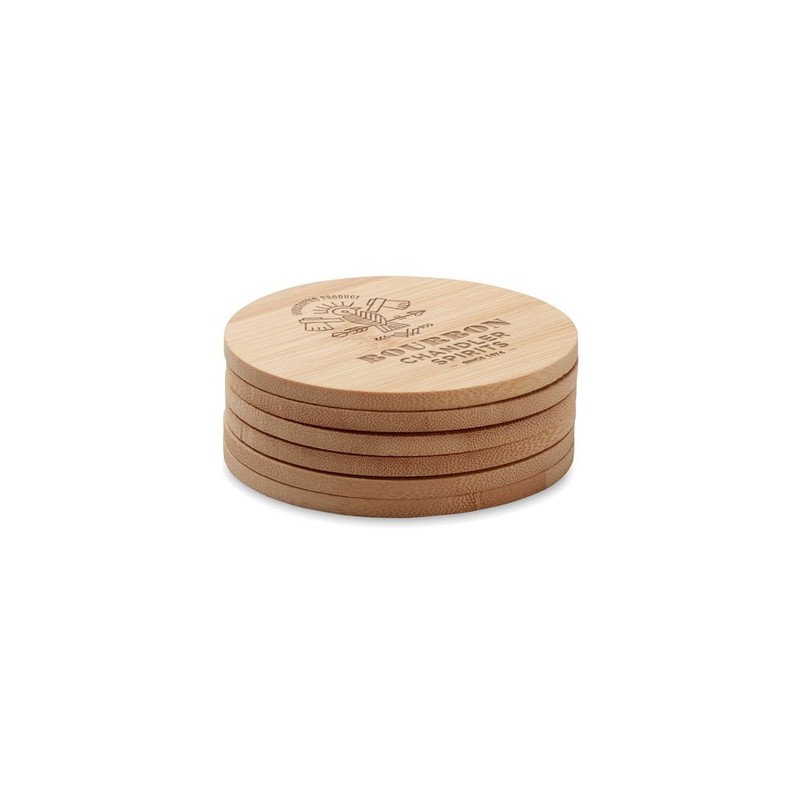 Set de 6 sous-verres personnalisés en bambou - BAYIN Matières : bambou Couleurs : bois goodies publicitaire événementiel