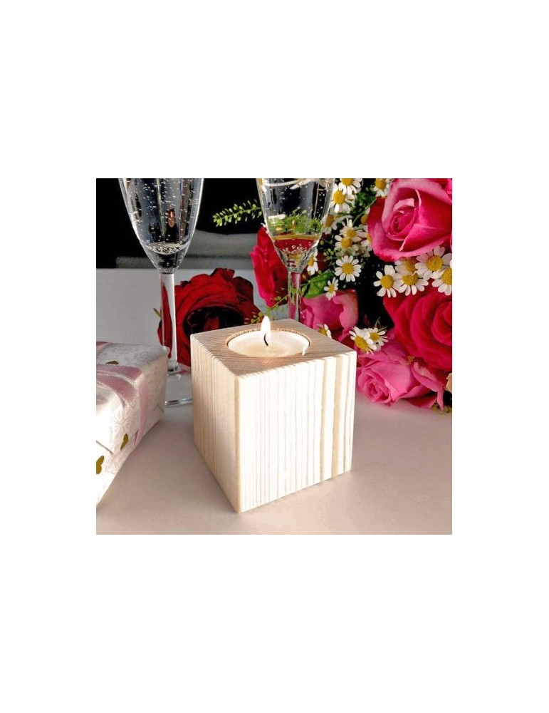 Bougeoir cube en bois