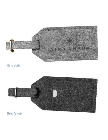Porte-étiquette à bagage feutrine Matières : PET recyclé Couleurs : gris chiné cadeau entreprise pas cher