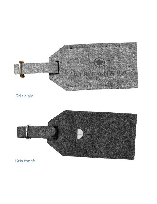 Porte-étiquette à bagage feutrine Matières : PET recyclé Couleurs : gris chiné cadeau entreprise pas cher