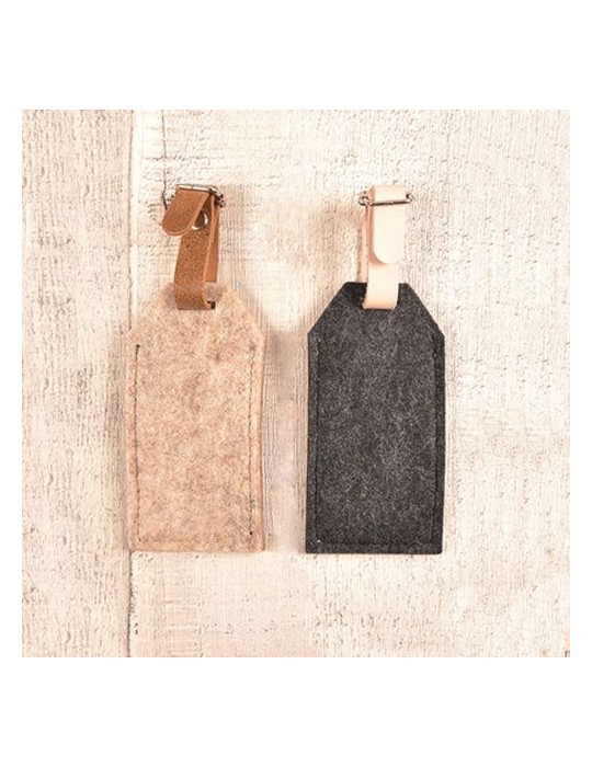 Porte-étiquette à bagage feutrine Matières : PET recyclé Couleurs : gris chiné impression haute définition