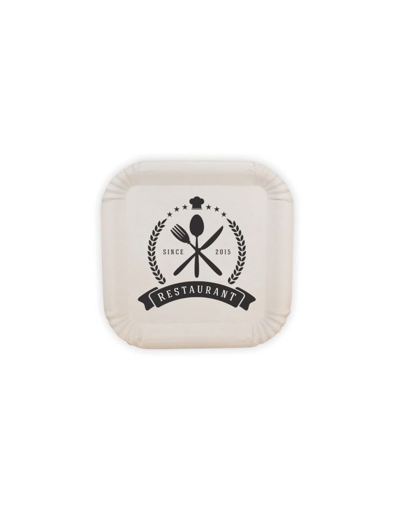 Assiette en carton carrée Matières : carton Couleurs : blanc personnalisable avec votre logo