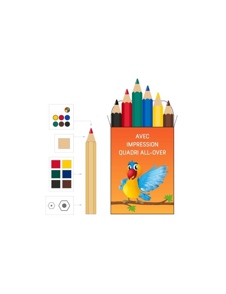 Set de 6 crayons de couleur EU Matières : bois Couleurs : naturel personnalisable avec votre logo
