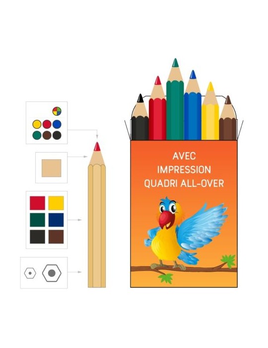 Set de 6 crayons de couleur EU Matières : bois Couleurs : naturel personnalisable avec votre logo