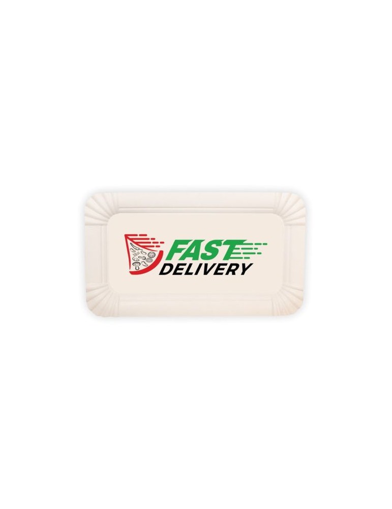 Assiette rectangulaire Matières : carton Couleurs : blanc personnalisable avec votre logo