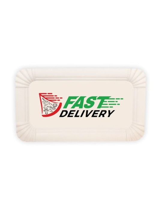 Assiette rectangulaire Matières : carton Couleurs : blanc personnalisable avec votre logo