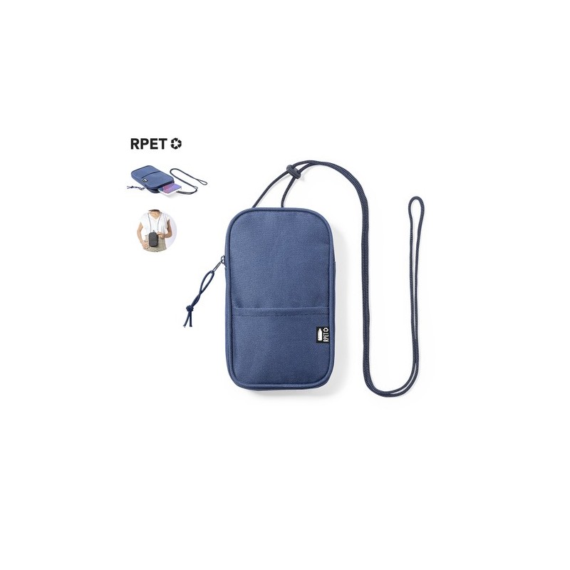 Pochette Tour de Cou Éco-responsable Personnalisée - Fourre-Tout Landry pas cher Couleurs : bleu marine Matières : polyester rec