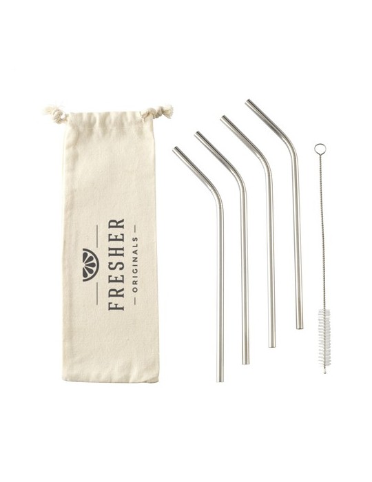 Reusable 4 pieces ECO Straw Set paille acier inoxydable