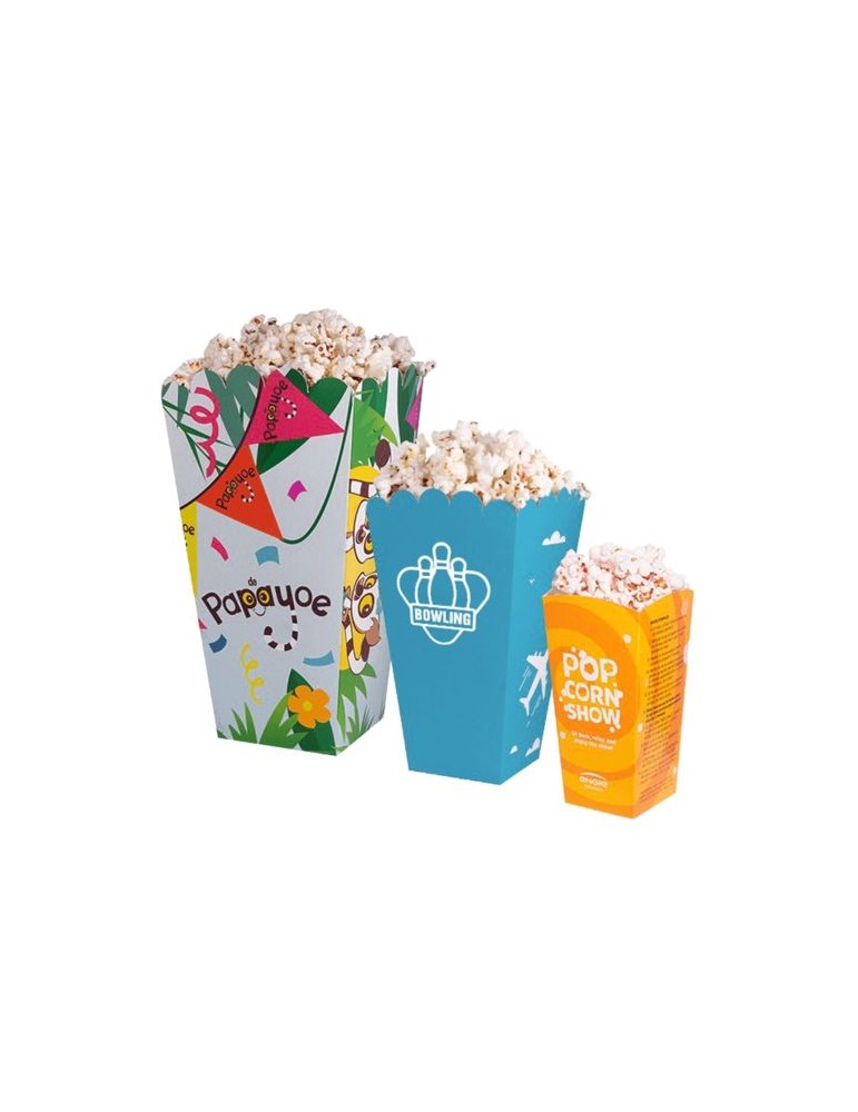 Pot à popcorn (moyen) Matières : carton Couleurs : blanc personnalisable avec votre logo