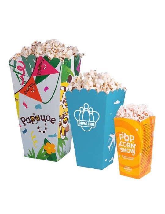 Pot à popcorn (moyen) Matières : carton Couleurs : blanc personnalisable avec votre logo