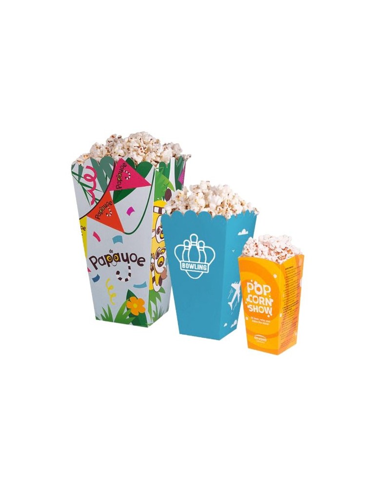 Pot à popcorn (grand) Matières : carton Couleurs : blanc personnalisable avec votre logo