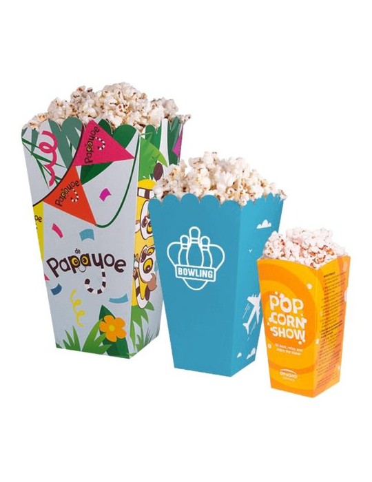 Pot à popcorn (grand) Matières : carton Couleurs : blanc personnalisable avec votre logo