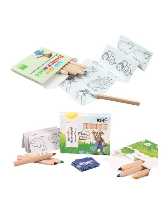 Set 6 crayons avec jeu de mémo à colorier Matières : bois Couleurs : naturel personnalisable avec votre logo